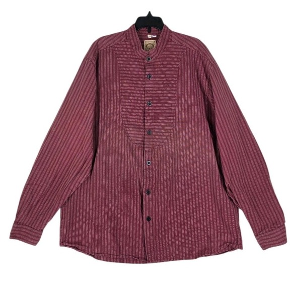 Vtg Wah Maker Frontier Shirt Men L Maroon White Striped Western Cosplay USA Made - Picture 5 of 12